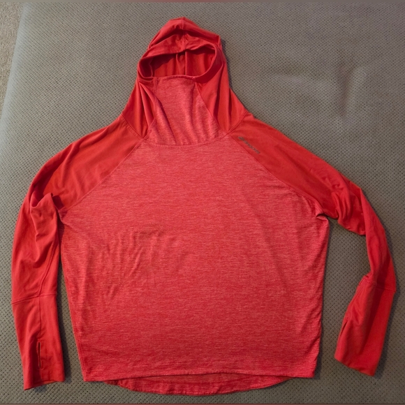 Brooks Long Sleeve Funnel Neck Hooded Shirt Coral women's Size Medium Preowned - Picture 2 of 13
